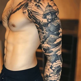 Grayscale Warrior Arm Tattoo