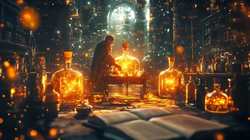 Alchemist's Study with Magical Brews