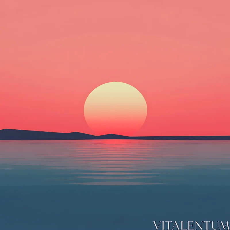 Peaceful Sunset Reflection Minimal Design AI Image