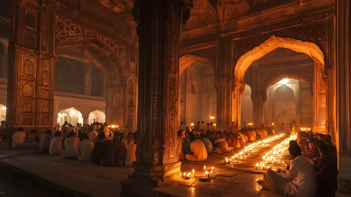 Candlelit Prayers in Ancient Mosque Interior