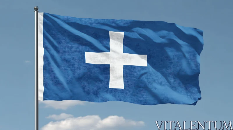 AI ART Waving Blue Flag with Cross Design