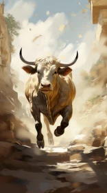 Aggressive Digital Illustration of a Bull in Motion