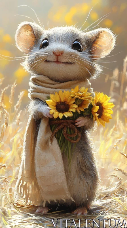 Cute Mouse in a Sunlit Field AI Image