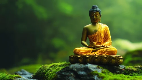 Golden Buddha in Peaceful Green Setting