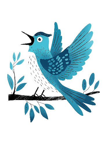 Blue Bird Singing on a Branch - Vector Illustration POD Design