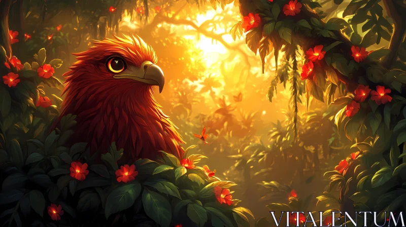 Vibrant Bird and Jungle Foliage AI Image