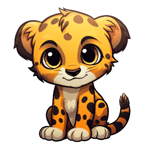 Cartoon Cheetah with Big Eyes and a Smile - Transparent Background