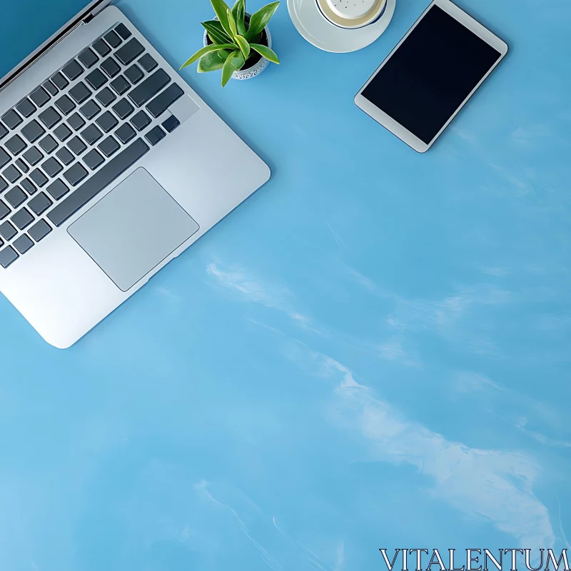 Tech-Savvy Minimalist Desk Arrangement AI Image