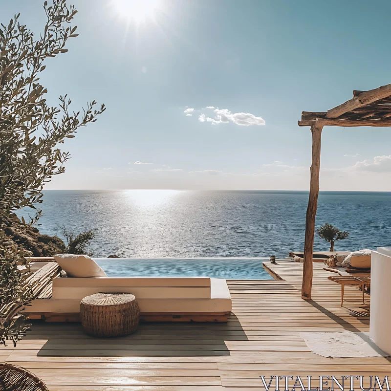 AI ART Serene Seaside Deck with Infinity Pool and Sunset View