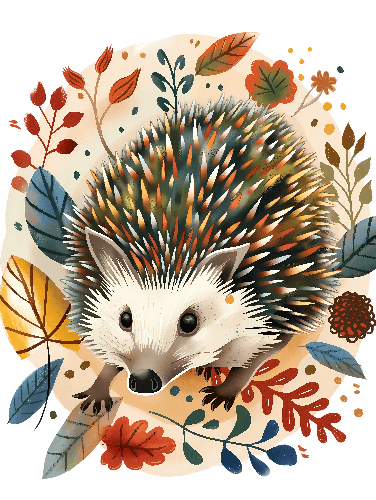 Cute Hedgehog Autumn Leaves T-Shirt Design