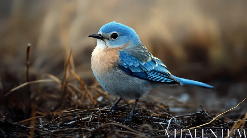 Azure Plumage Bird on Ground AI Image