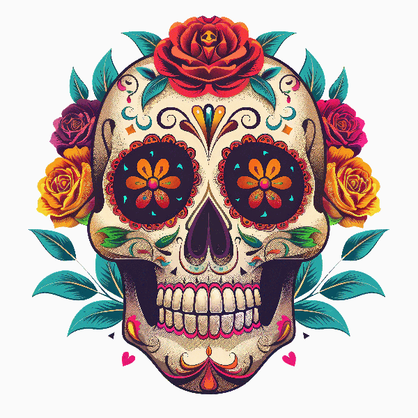 POD Design Floral Skull T-Shirt Art