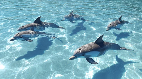 Serene Dolphin Swim Scene in Blue Waters