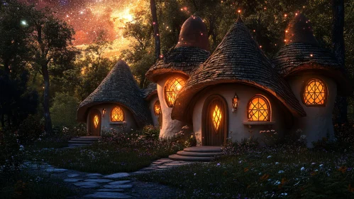 Fairytale Village: Mushroom Homes at Night