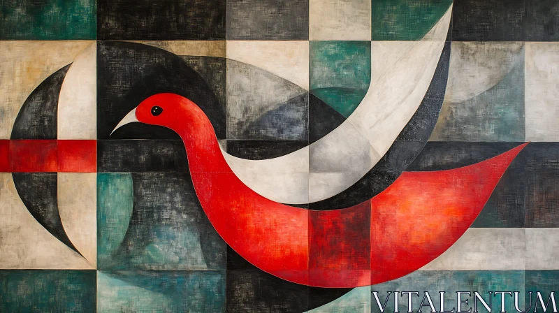 Red Bird Abstract Art AI Image