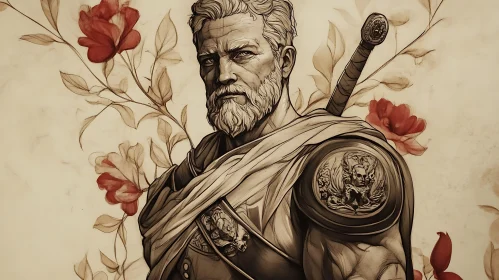 Bearded Man with Sword and Flowers