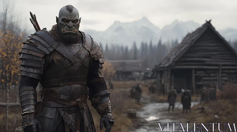 AI ART Armored Orc in Village Setting