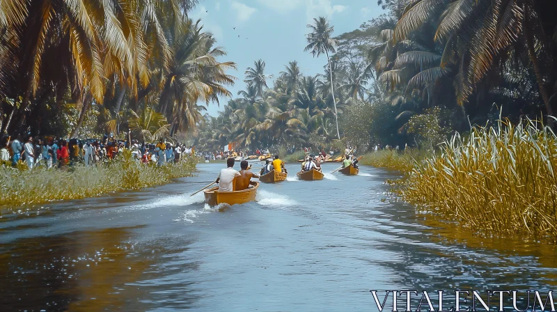 Rowing Competition in Tropical Paradise AI Image