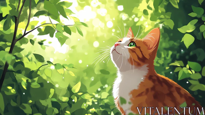 Feline in Sunlit Foliage AI Image