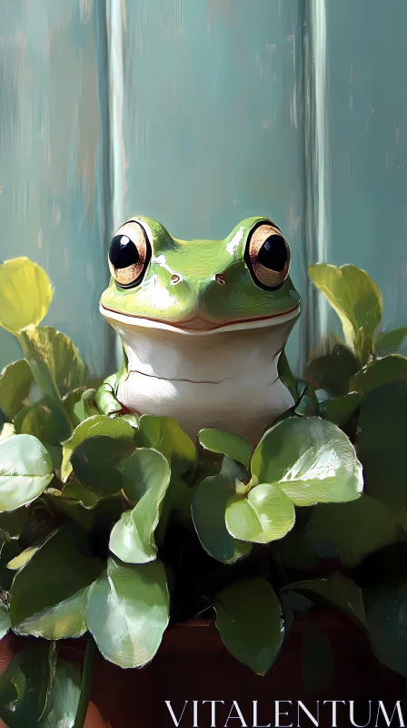 Curious Frog Amongst Greenery AI Image