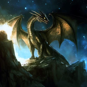 Starlit Dragon on Stone Ledge