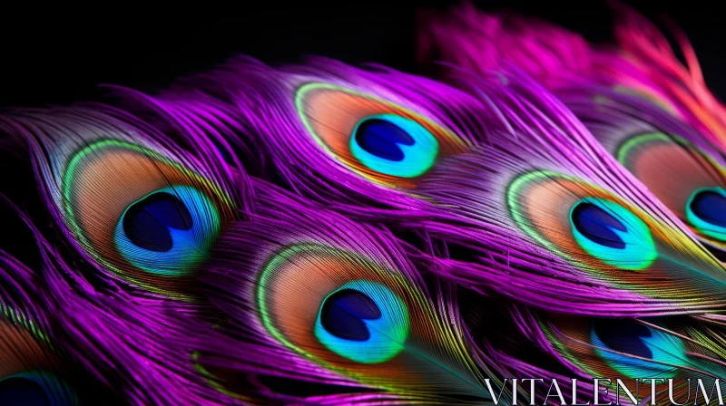 Intricate Peacock Feathers Against Black Background AI Image