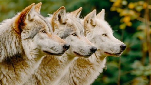 Majestic Wolves: Captivating Photograph of Three Wolves in Forest