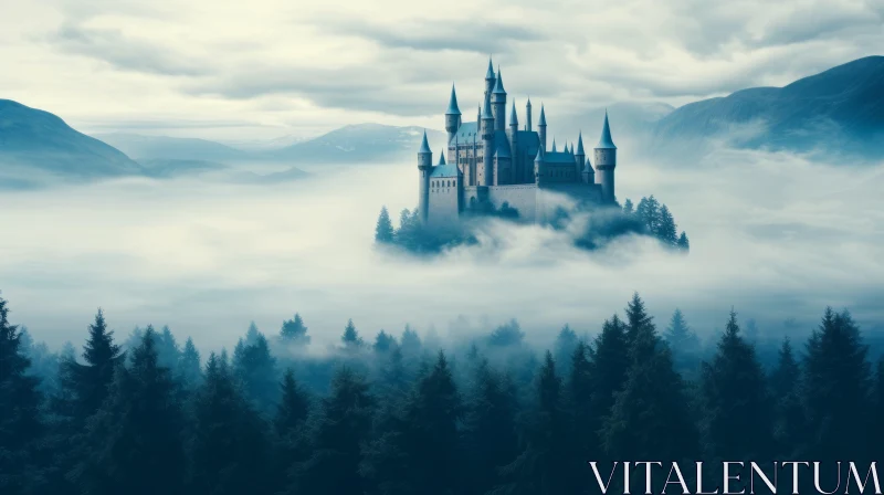 Mystical Castle Amidst Foggy Forest - A Pop Culture Icon AI Image