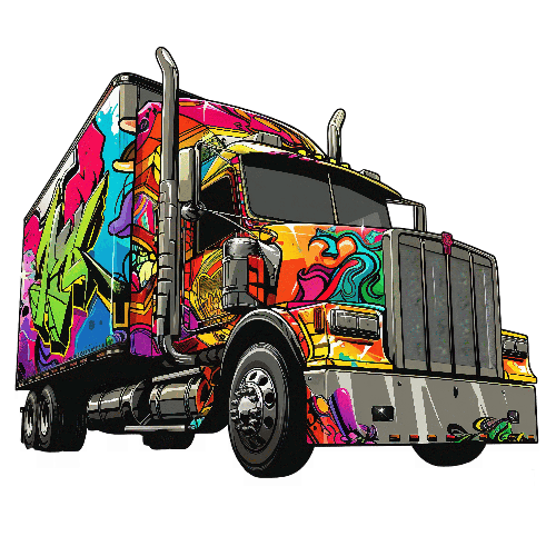 Urban Art on Semi-Truck with Graffiti and Chrome Details Unique Print ...