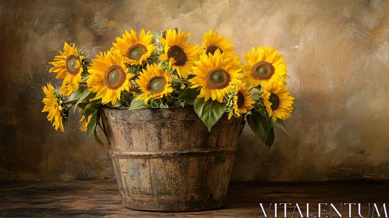 AI ART Sunflowers in a Rustic Bucket