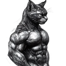 Anthropomorphic Cat with Muscles