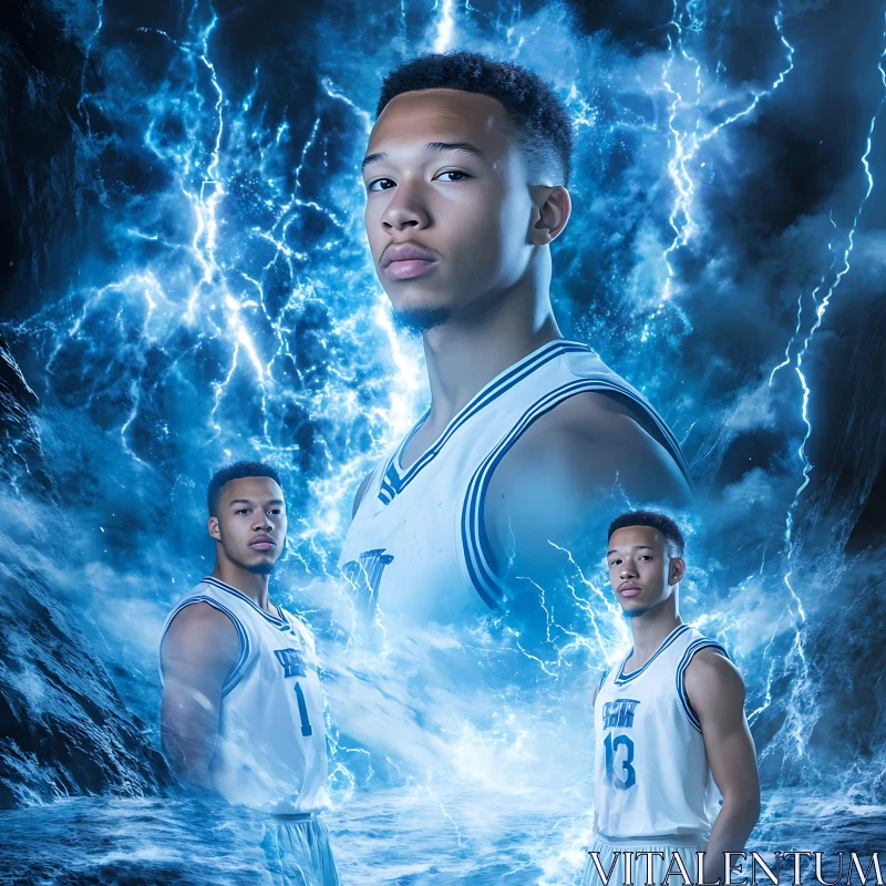 Man in Uniform with Lightning Backdrop AI Image