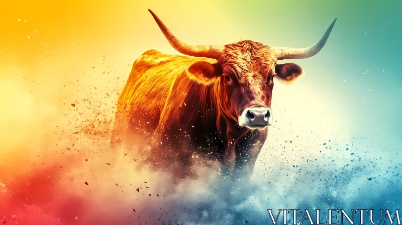 Dynamic Bull in Vibrant Colors AI Image