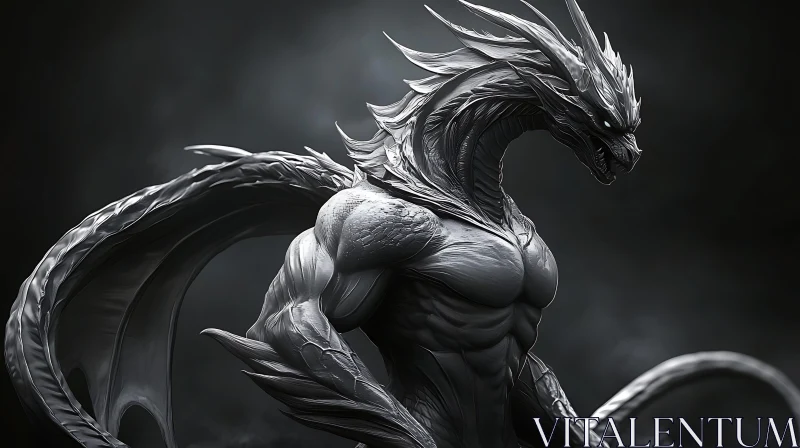 AI ART Monochrome Dragon with Wings