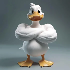 Strong Duck Cartoon with Arms Crossed