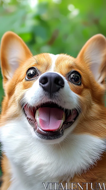 Happy Corgi in Green Landscape AI Image