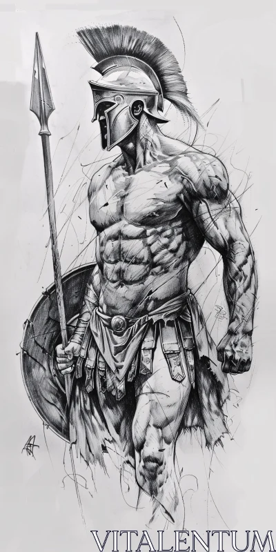 AI ART Ancient Warrior in Black and White