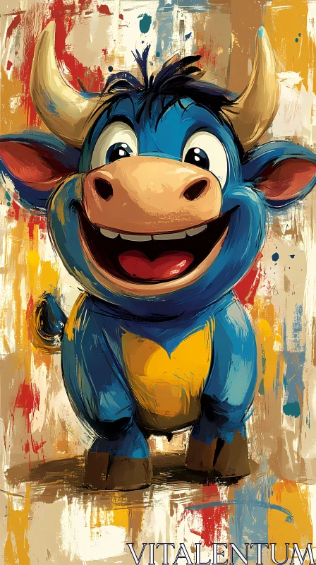 Colorful Cartoon Bull Illustration AI Image