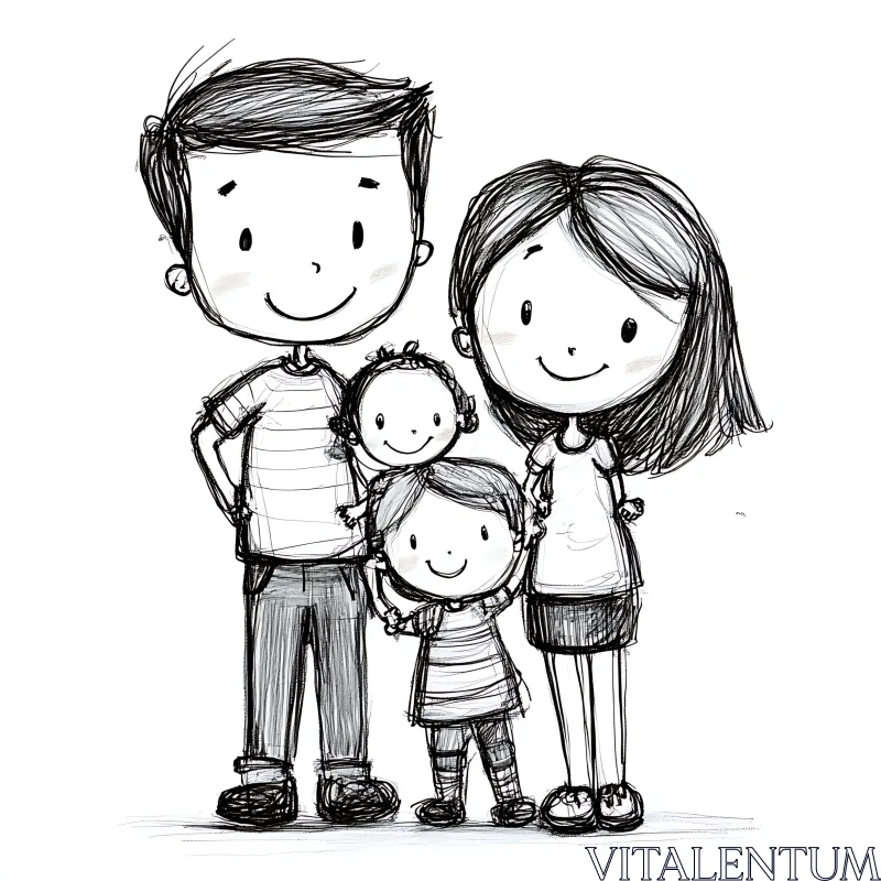 AI ART Monochrome Family Portrait: Joyful Sketch