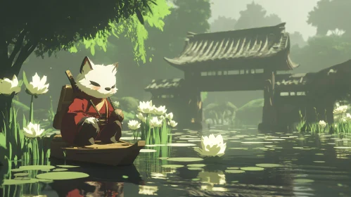 Fox and Lotus on Water