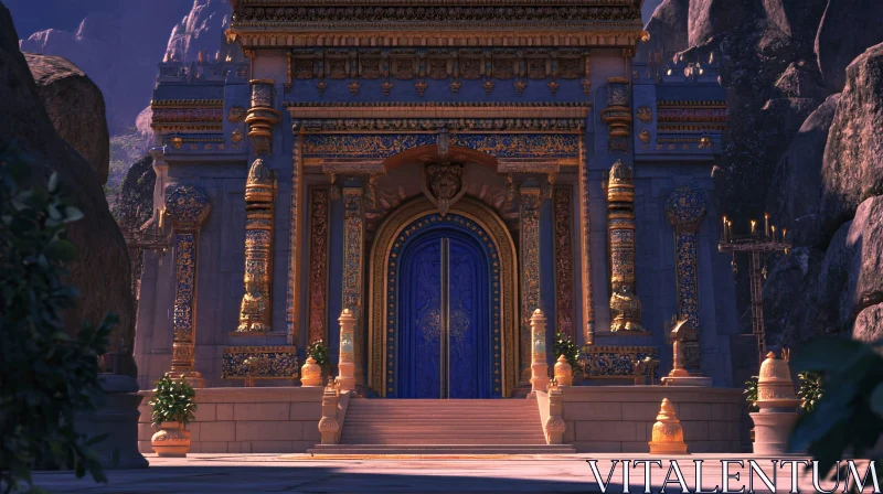 AI ART Ornate Temple Entrance with Blue Door