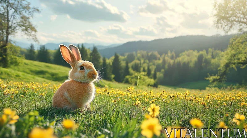 Peaceful Rabbit Among Wildflowers AI Image