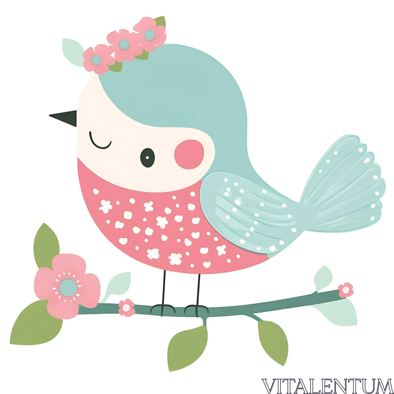 Floral Bird on a Branch AI Image