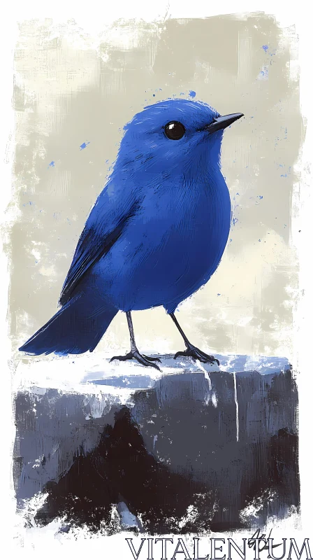 Vivid Blue Bird on Stone AI Image