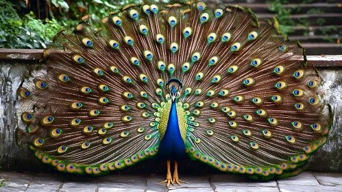 Peacock's Colorful Feather Fan