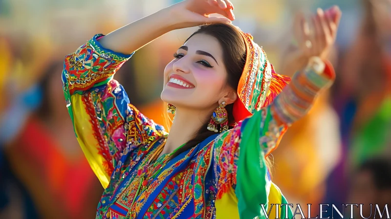 Smiling Woman in Traditional Dress AI Image