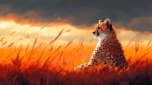 Serene Cheetah in Golden Grass