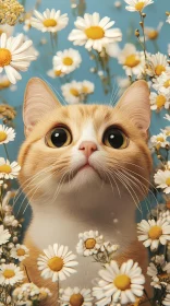 Cute Feline in a Daisy Field