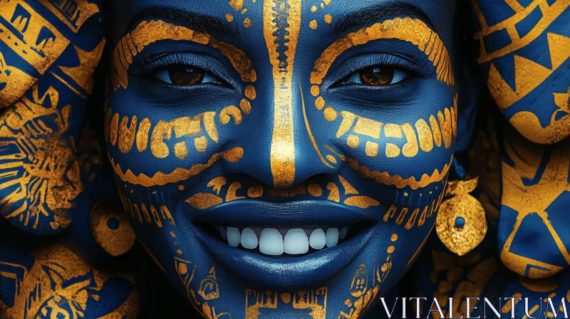 Blue and Gold Painted Woman AI Image