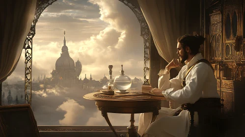 Man in Thought Above the Clouds